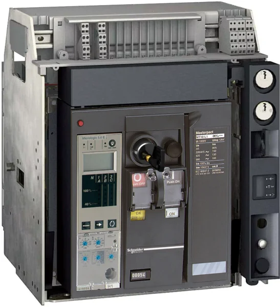Disjoncteur MasterPacT NT 1600A H1 3P 42KA MicroLogic 5.0P MANU Débrochable avec châssis verrou RAC AR V/V